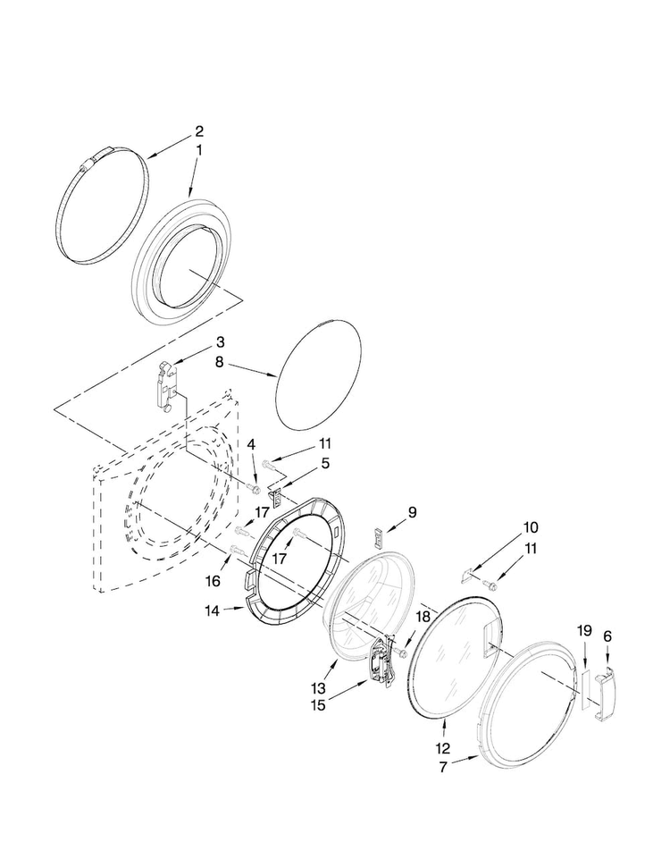 Door And Latch Parts Diagram and Parts List for MHWE200XW00  Maytag Washer