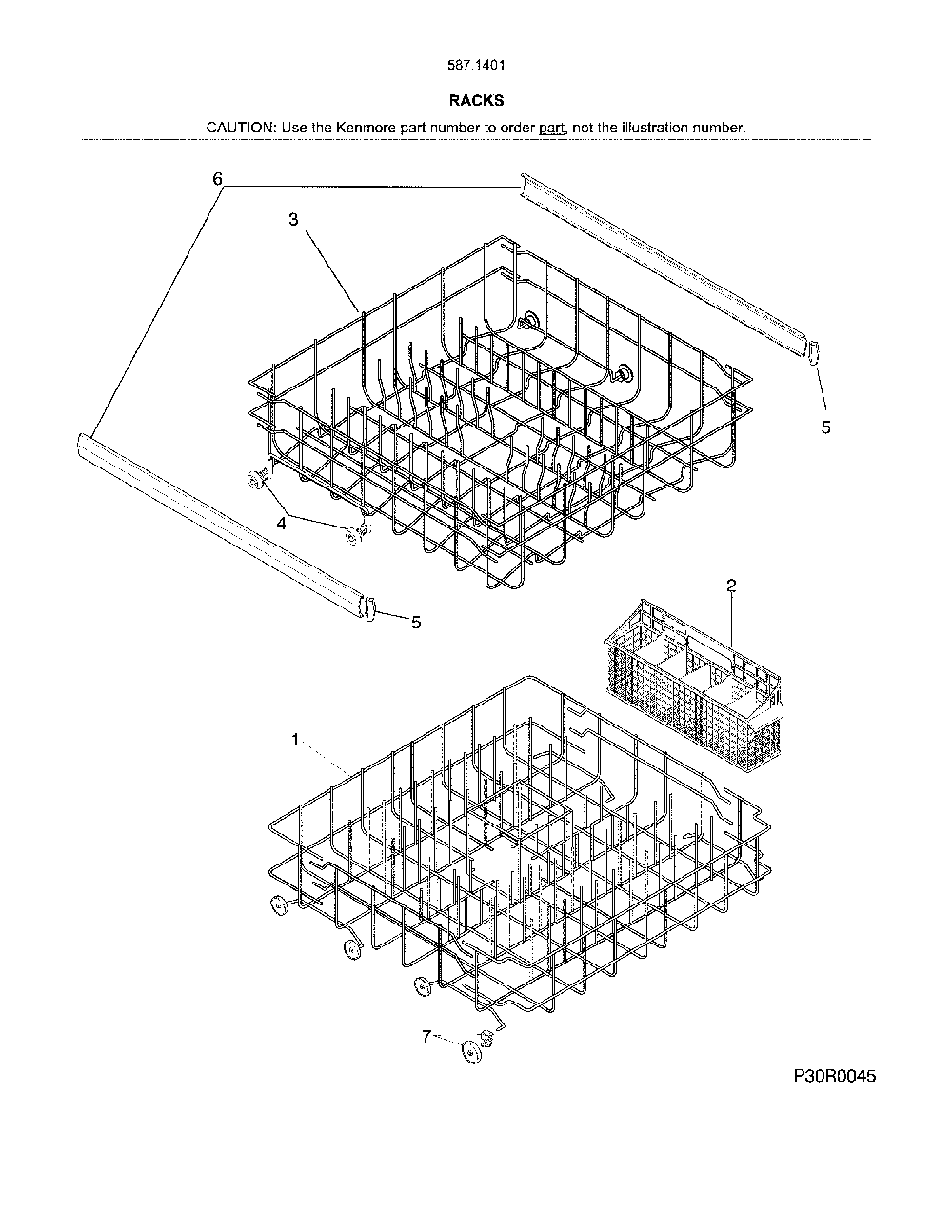 Racks Diagram and Parts List for 58714012415B  Kenmore Dishwasher