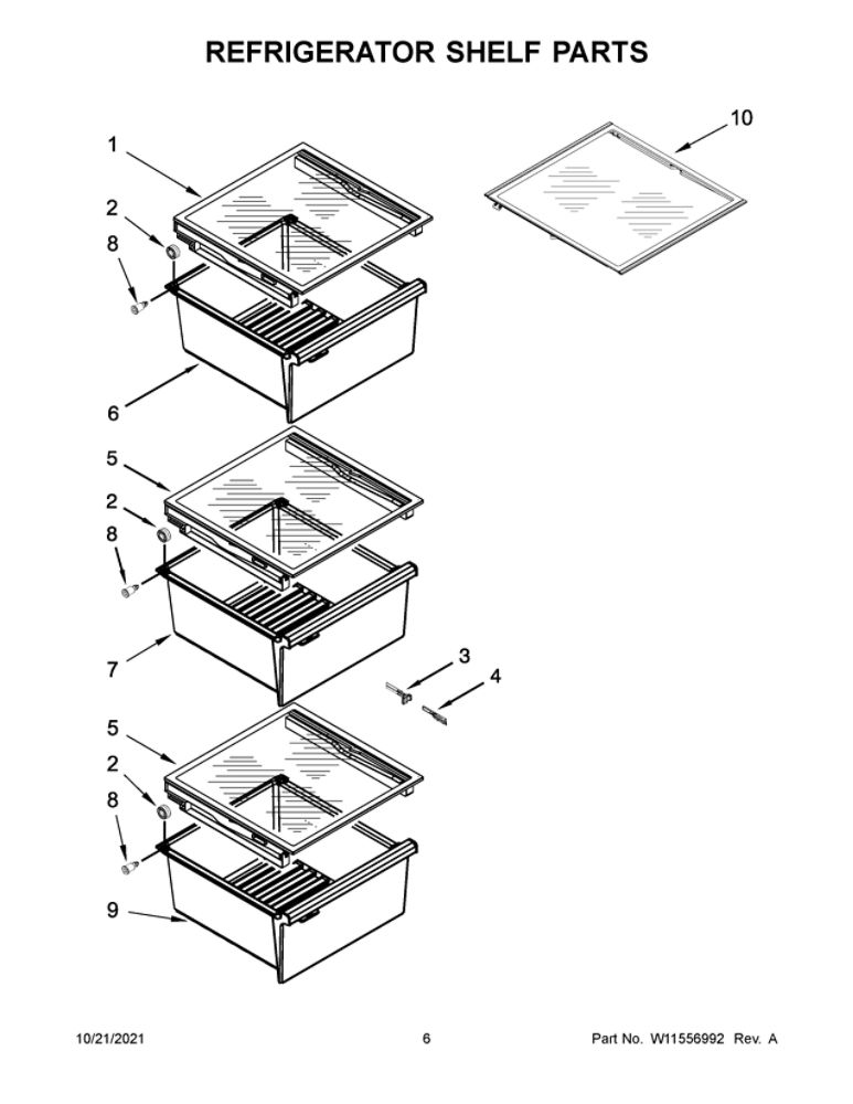 Refrigerator Shelf Parts Diagram and Parts List for MSC21C6MFZ05  Maytag Refrigerator