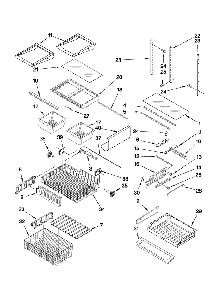 Shelf Parts Diagram and Parts List for JFC2089WEP9  Jenn-Air Refrigerator