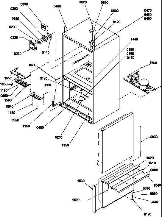 Controls/shields/hinges/trim Diagram and Parts List for BRF20TLW-P1199201WL  Amana Refrigerator