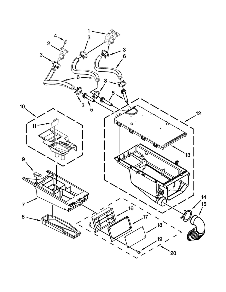Dispenser Parts Diagram and Parts List for MHN30PNCGW0  Maytag Washer