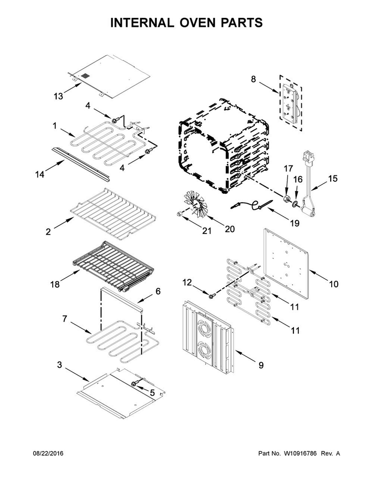 Internal Oven Parts Diagram and Parts List for JJW3830DP02  Jenn-Air Wall Oven