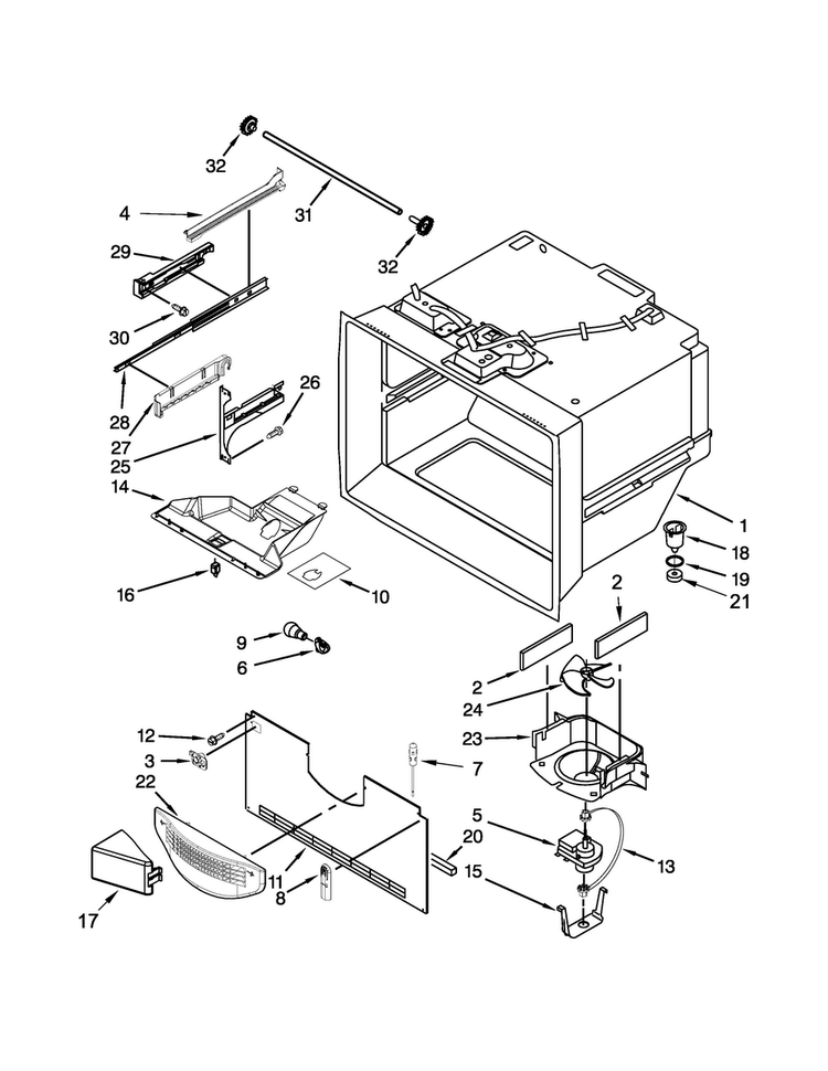 Freezer Liner Parts Diagram and Parts List for MFF2558DEM00  Maytag Refrigerator