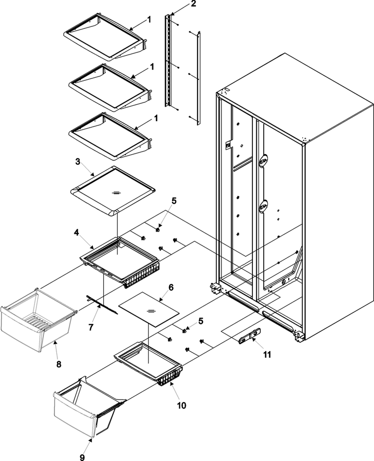 Crisper Assy & Ref Shelf Diagram and Parts List for ASD2622HRS-ASD2622HRS0  Amana Refrigerator