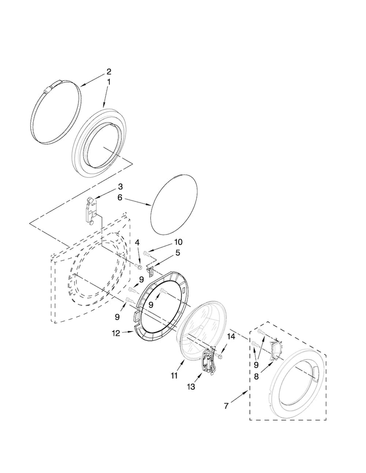 Door And Latch Parts Diagram and Parts List for NFW7300WW00  Amana Washer