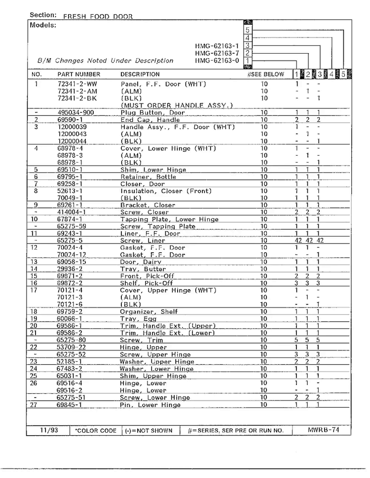 Fresh Food Door Page 2 Diagram and Parts List for 62163-0A  Admiral Refrigerator