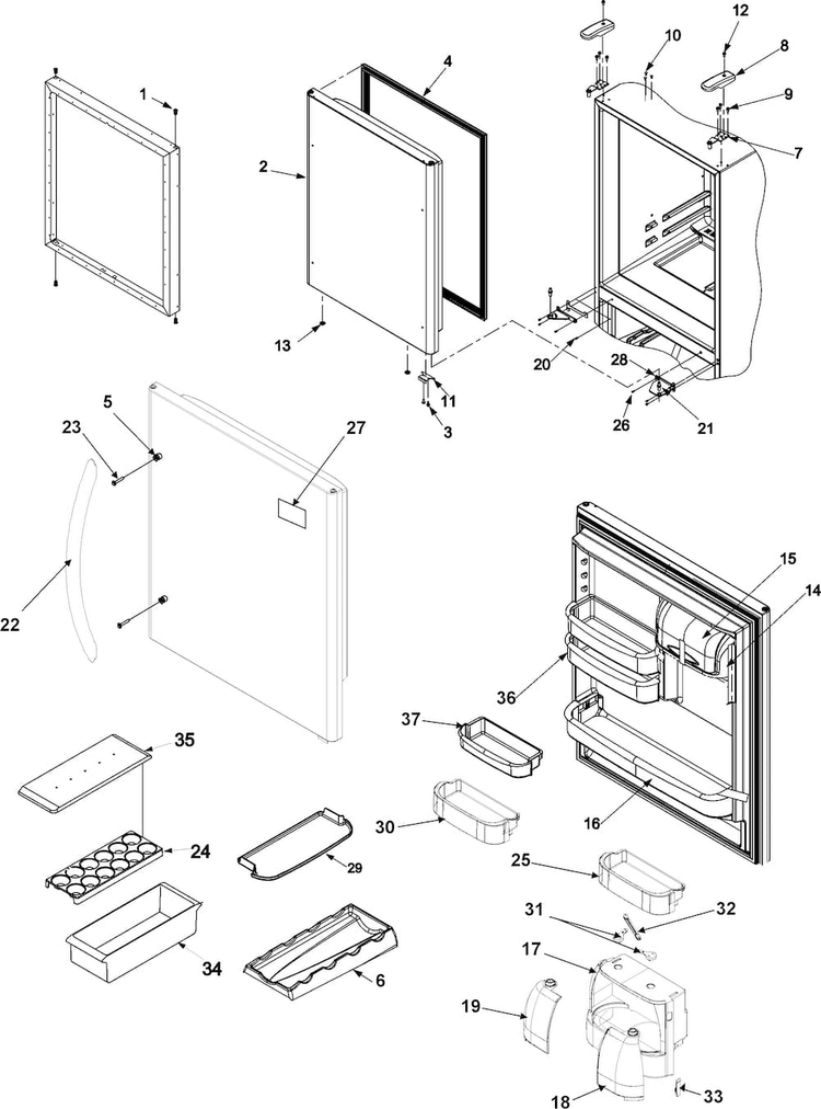 Refrigerator Door Diagram and Parts List for ABR2533FES0  Amana Refrigerator