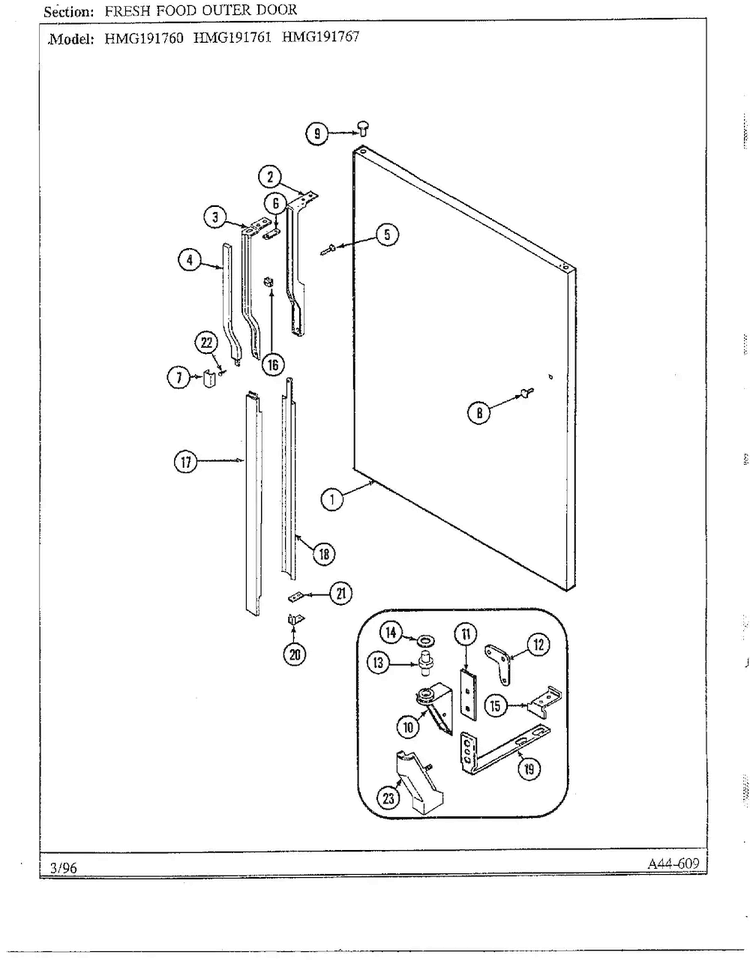 Fresh Food Outer Door Diagram and Parts List for HMG191760  Admiral Refrigerator
