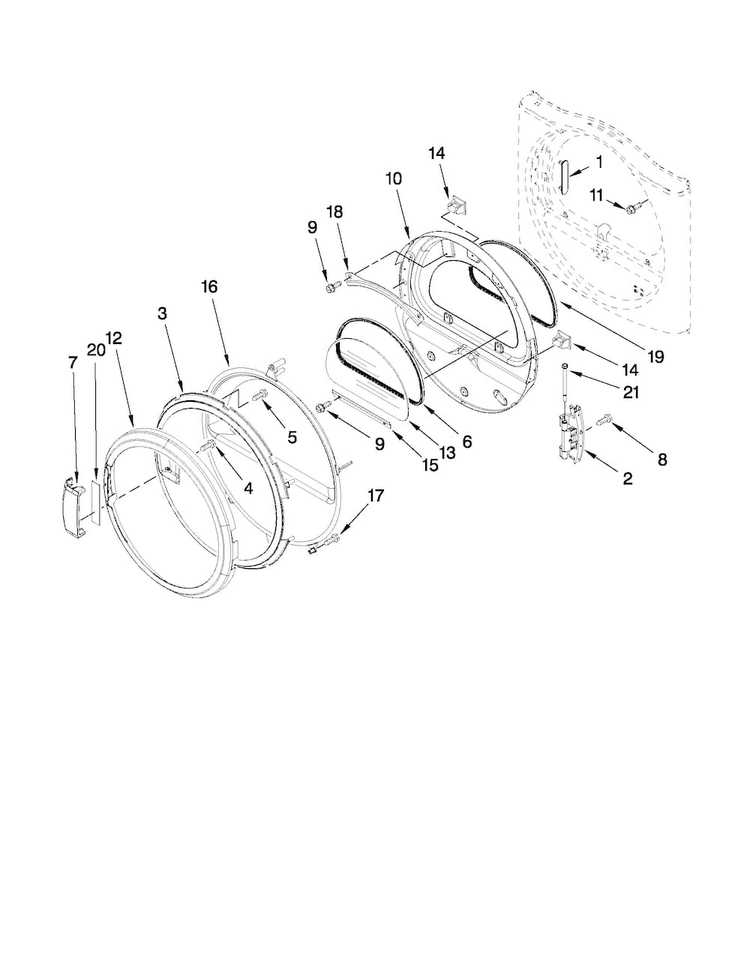 Door Parts Diagram and Parts List for MGDE200XW1  Maytag Dryer