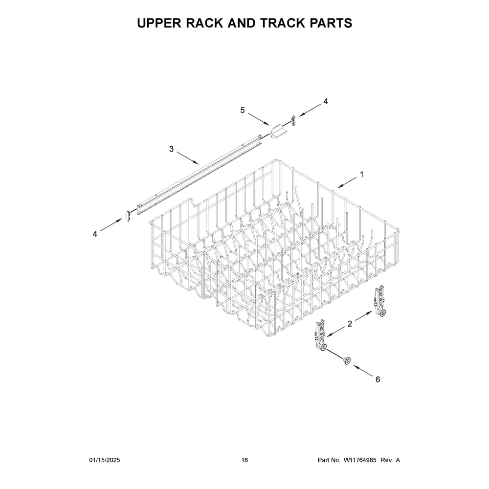 Upper Rack And Track Parts Diagram and Parts List for ADFS2524RZ0  Amana Dishwasher