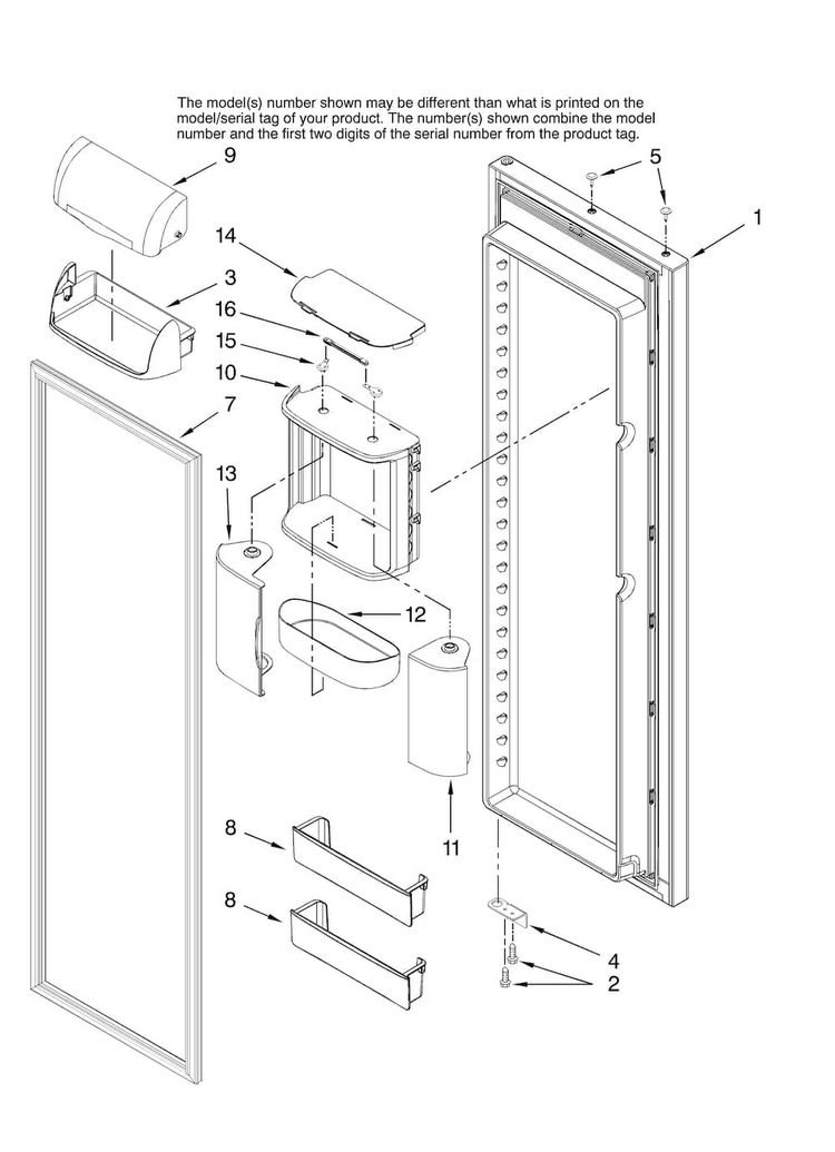 Refrigerator Door Parts Diagram and Parts List for RS495111  Maytag Refrigerator