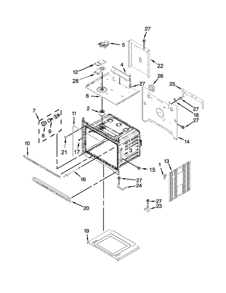 Upper Oven Parts Diagram and Parts List for MEW7627AS02  Maytag Wall Oven