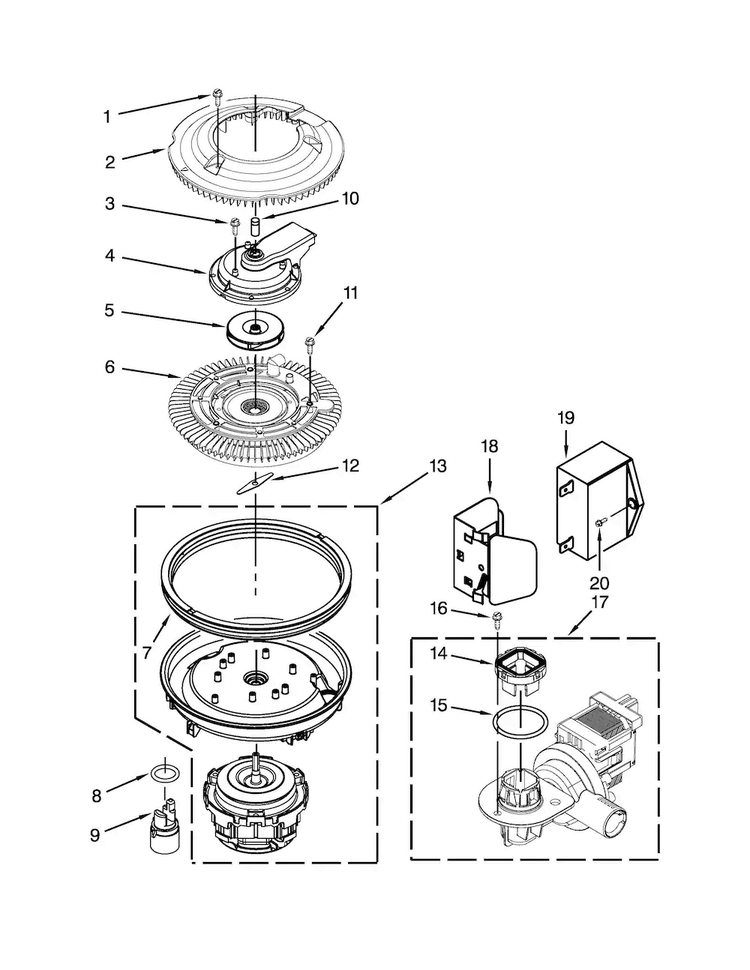Pump And Motor Parts Diagram and Parts List for MDBH980AWQ0  Maytag Dishwasher