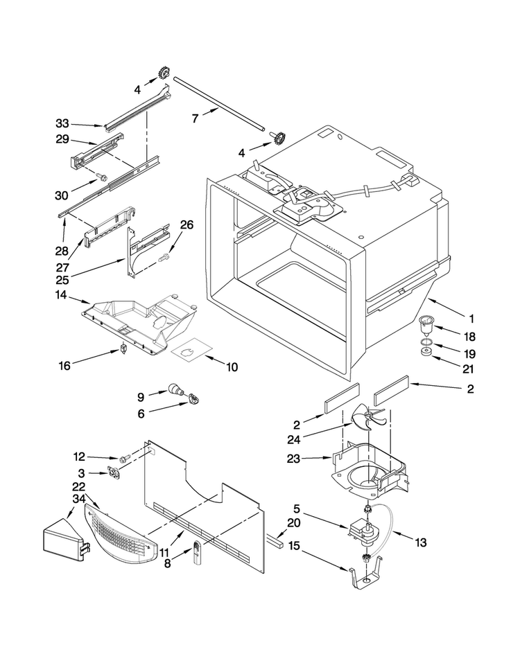 Freezer Liner Parts Diagram and Parts List for MFF2258VEM5  Maytag Refrigerator