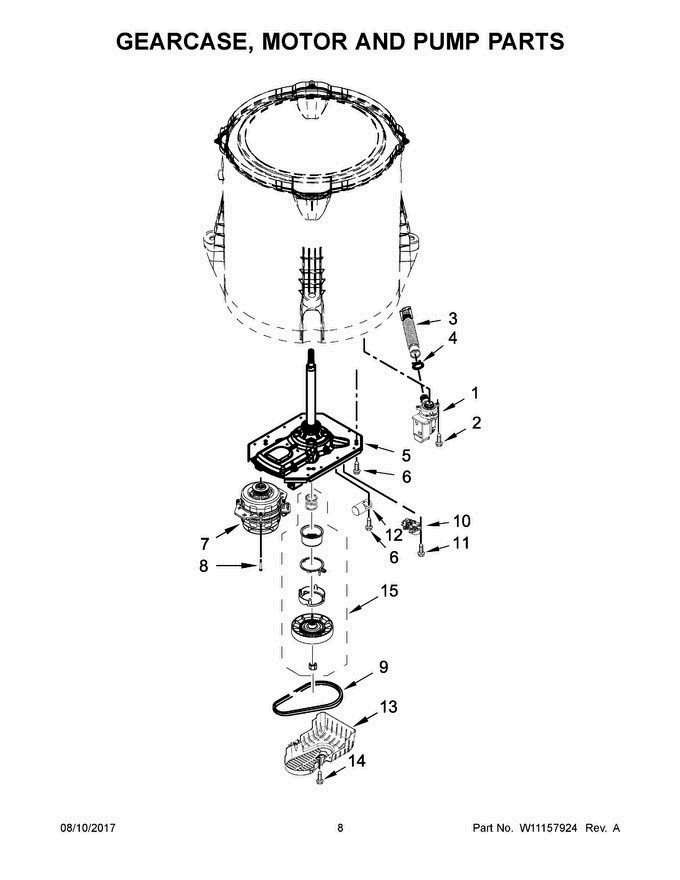 05 - Gearcase, Motor And Pump Parts Diagram and Parts List for 7MMVWC200DW2  Maytag Washer