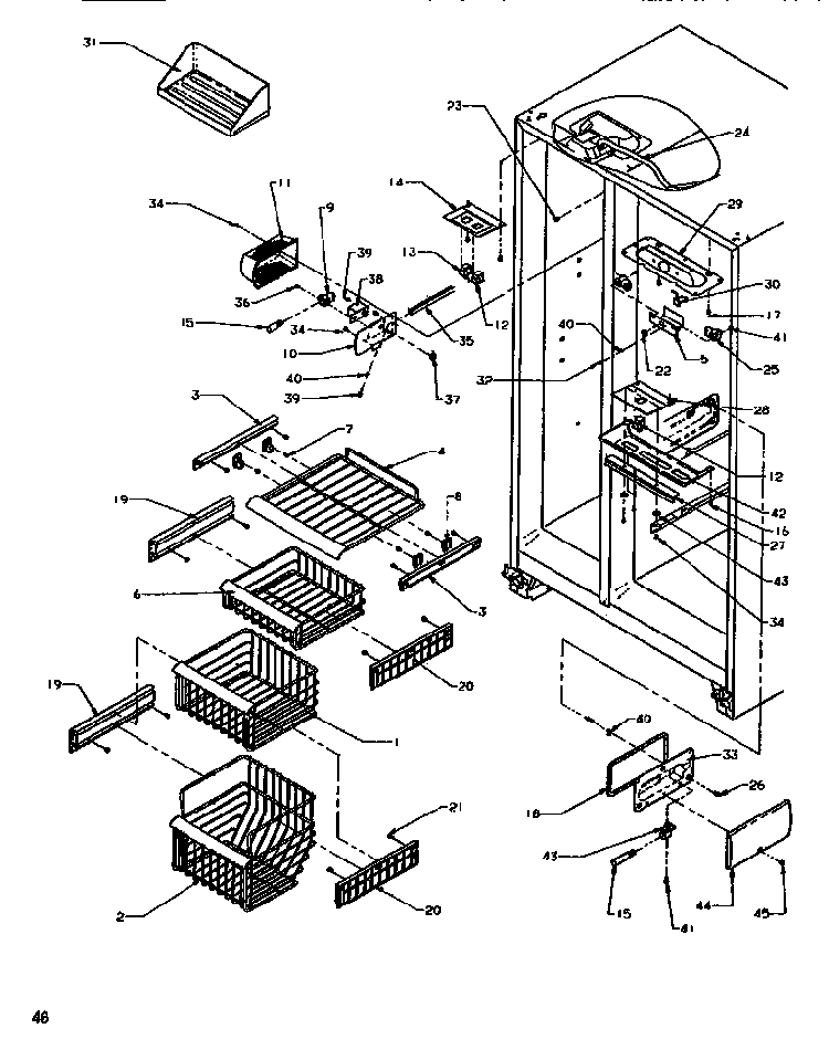 Freezer Shelving & Ref Light Diagram and Parts List for SXD520SL-P1182401WL  Amana Refrigerator