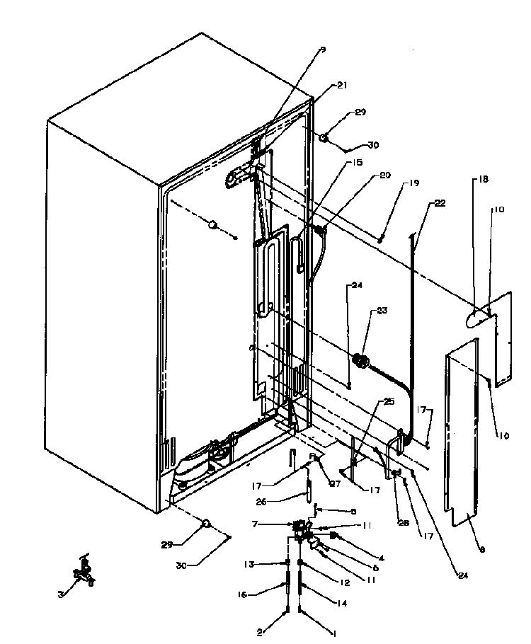 Cabinet Back Diagram and Parts List for SXD25AL-P1162436WL  Amana Refrigerator