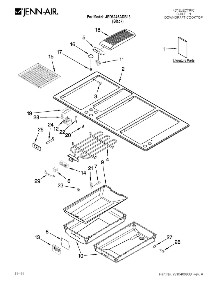 Cooktop Parts Diagram and Parts List for JED8345ADB16  Jenn-Air Cooktop