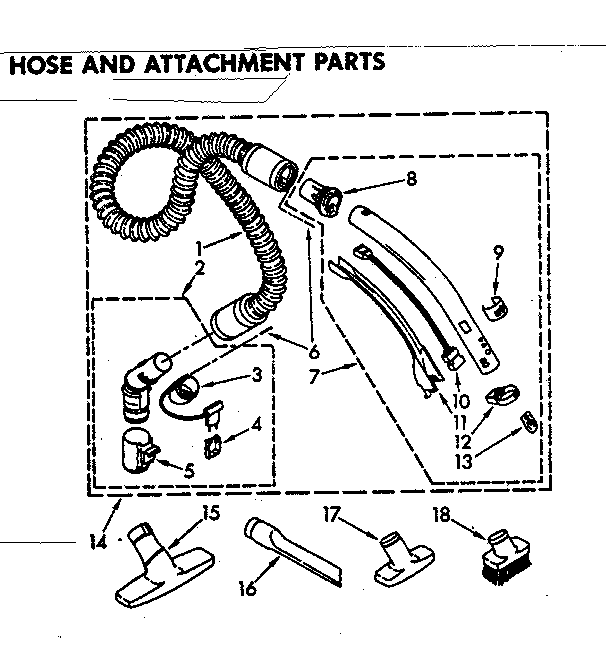 Hose And Attachment Parts Diagram and Parts List for 1162497185  Kenmore Canister Vacuum