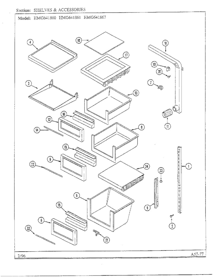 Shelves/accessories Diagram and Parts List for HMG641861  Admiral Refrigerator