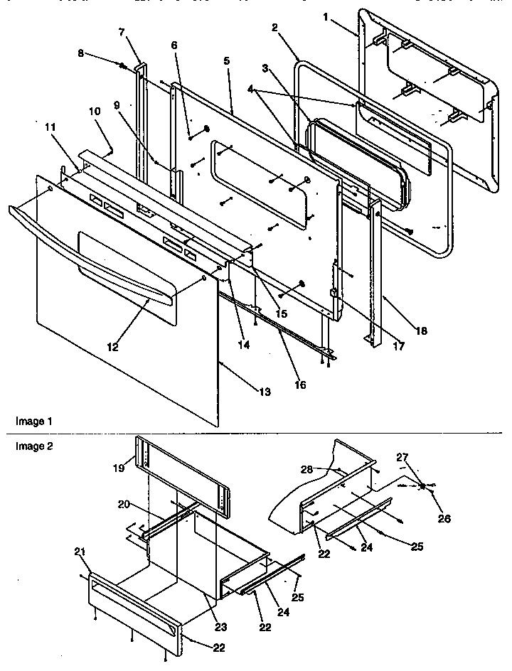 Oven Door And Storage Door Diagram and Parts List for ARG7200W-P1143316NW  Amana Range
