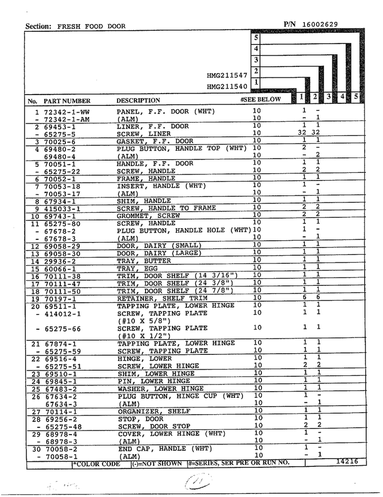 Fresh Food Door Page 2 Diagram and Parts List for 211540  Admiral Refrigerator