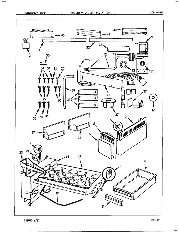 Ice Maker Diagram and Parts List for 21674A  Admiral Refrigerator