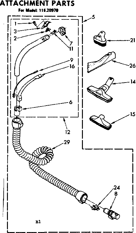 Attachment Parts Diagram and Parts List for 11620970  Kenmore Canister Vacuum