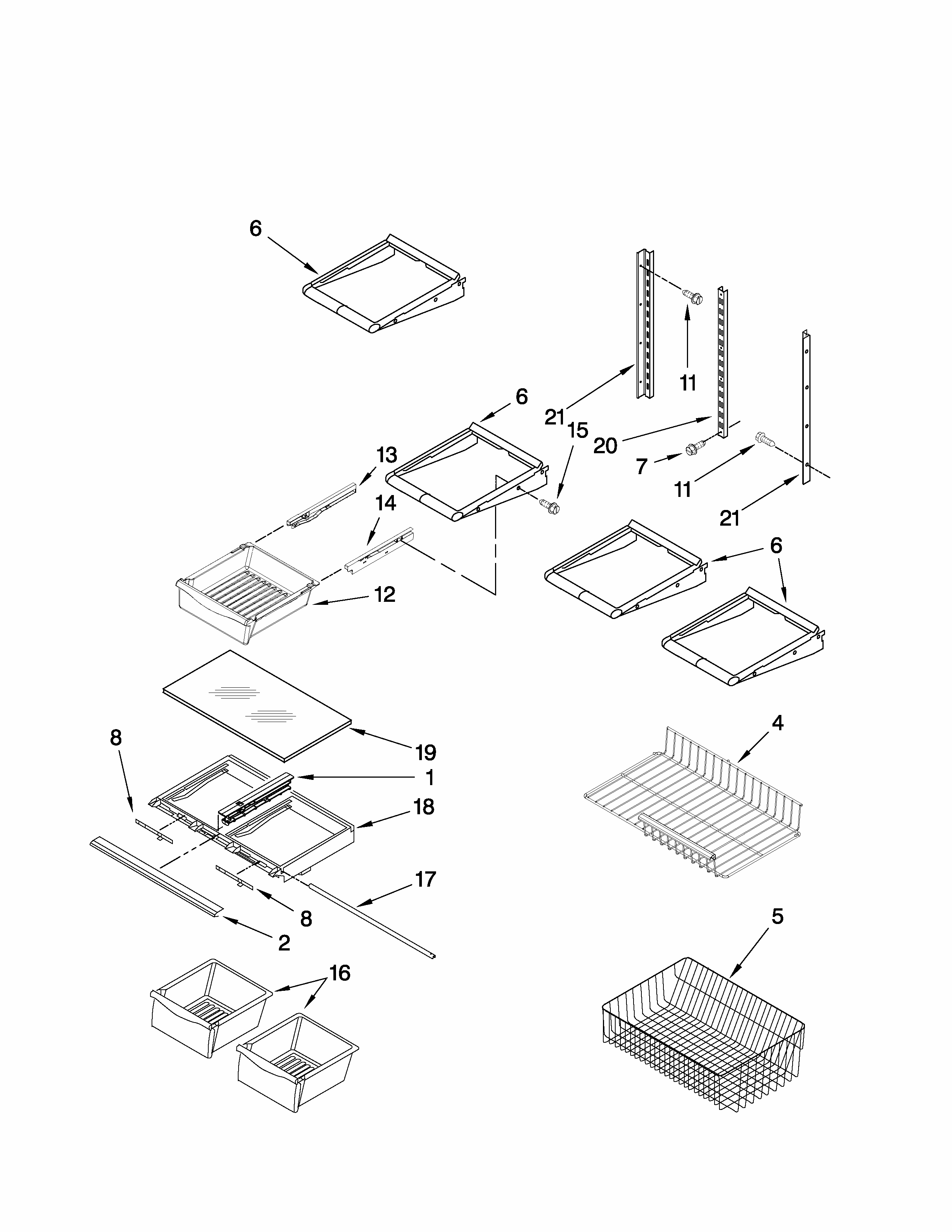 Shelf Parts Diagram and Parts List for MBB1953WEW0  Maytag Refrigerator