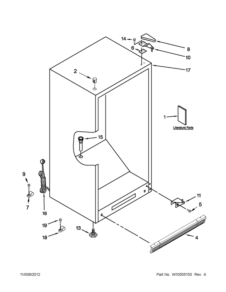 Cabinet Parts Diagram and Parts List for AQF1613TEW05  Amana Freezer
