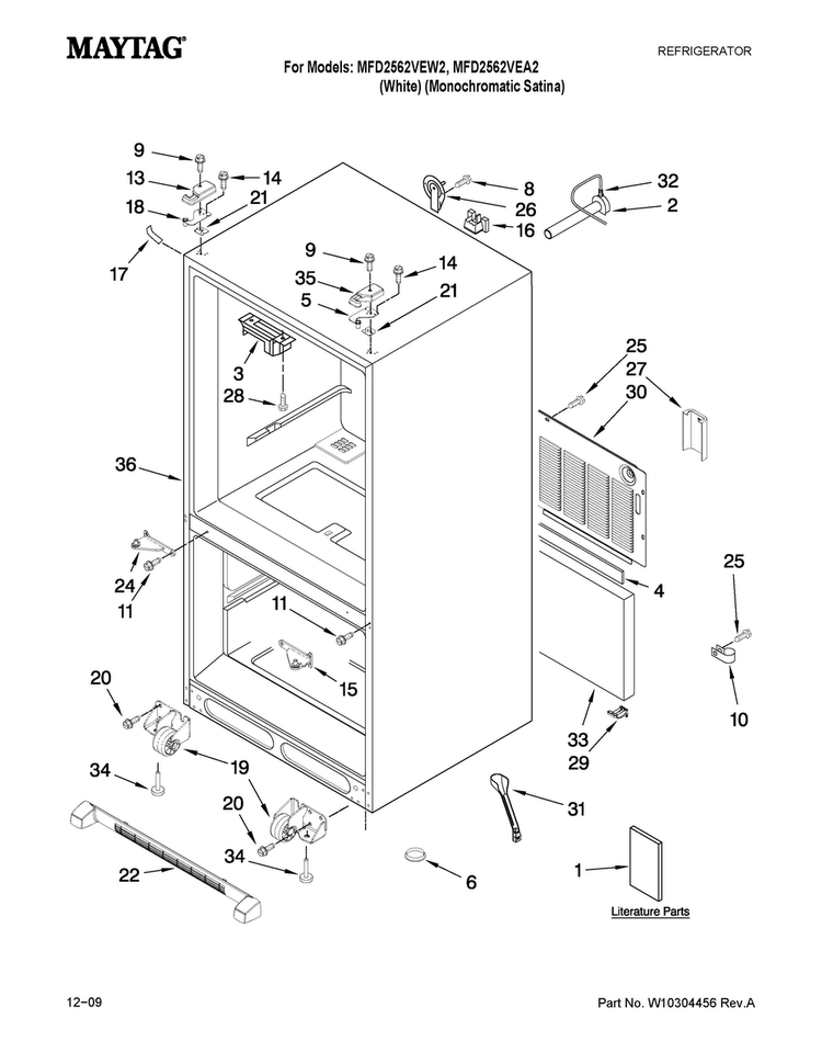 Cabinet Parts Diagram and Parts List for MFD2562VEA2  Maytag Refrigerator