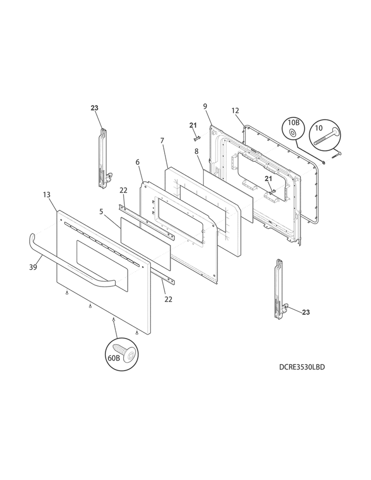 Door Diagram and Parts List for CRE3530PBB  Crosley Range