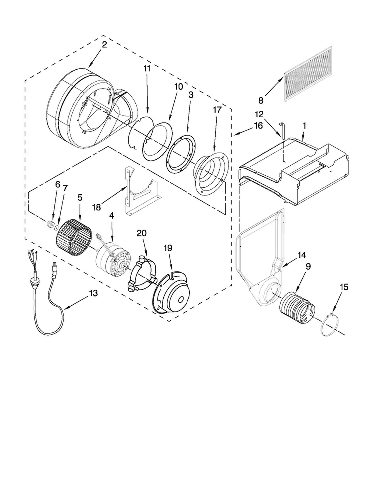 Blower Unit Parts Diagram and Parts List for JGS9900CDF01  Jenn-Air Range