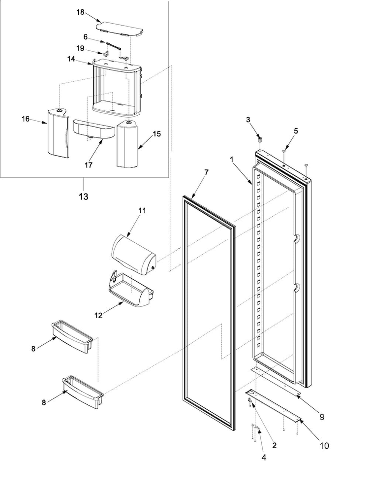 Refrigerator Door Diagram and Parts List for ARS9269BS-PARS9269BS1  Amana Refrigerator