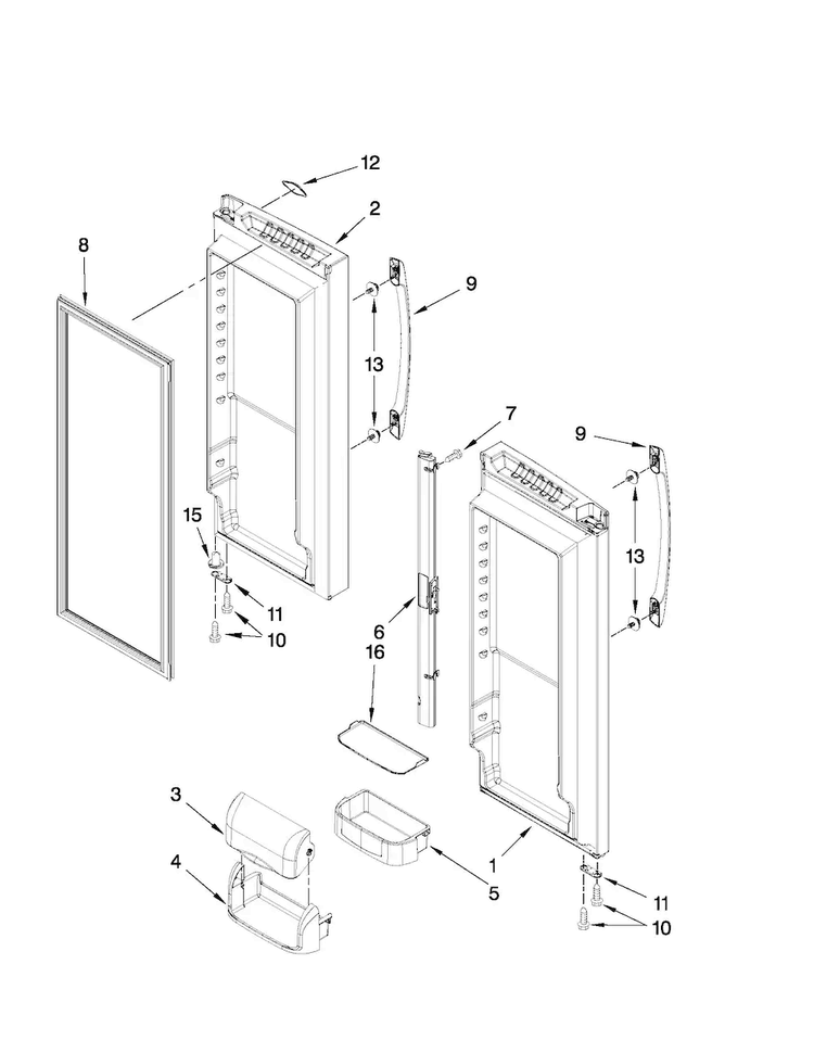 Refrigerator Door Parts Diagram and Parts List for AFD2535DEW8  Amana Refrigerator