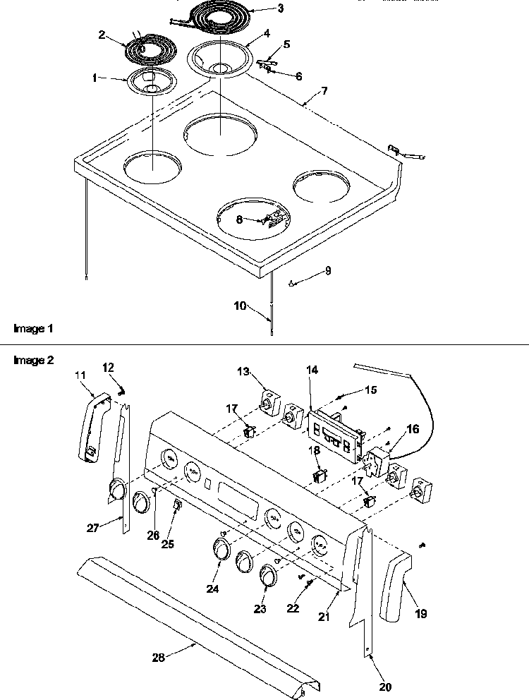 Main Top And Backguard Diagram and Parts List for ARR6300W P1143428NW Amana Range