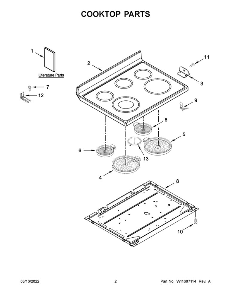 Cooktop Parts Diagram and Parts List for YMER6600FW5  Maytag Range