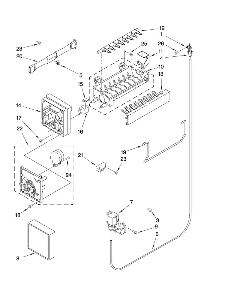 Icemaker Parts Diagram and Parts List for M1TXEMMWQ02  Maytag Refrigerator