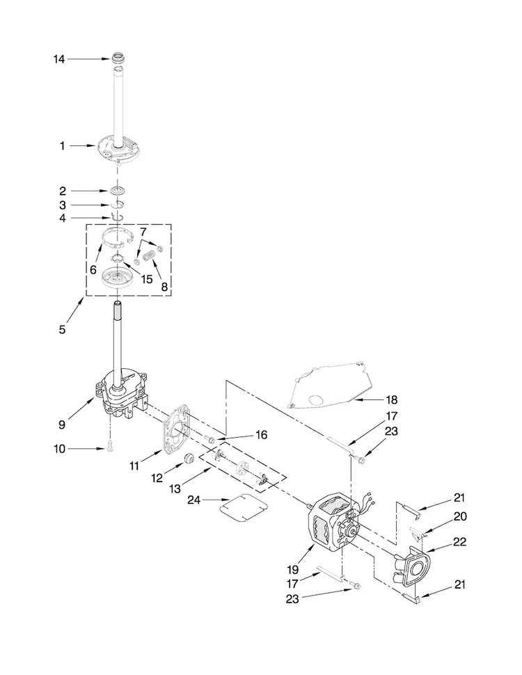 Brake, Clutch, Gearcase, Motor And Pump Parts Diagram and Parts List for ATW4475VQ1  Admiral Washer