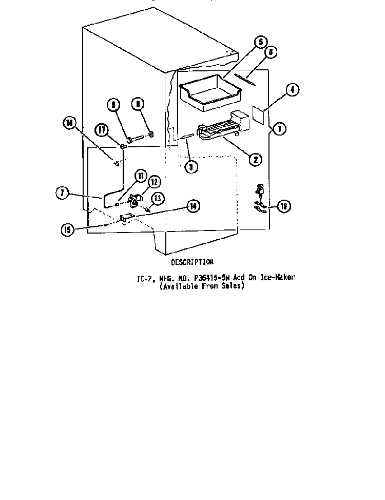 Description Diagram and Parts List for TM14F-P75658-2W  Amana Refrigerator