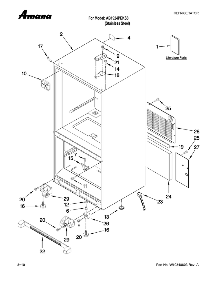 Cabinet Parts Diagram and Parts List for AB1924PEKS8  Amana Refrigerator