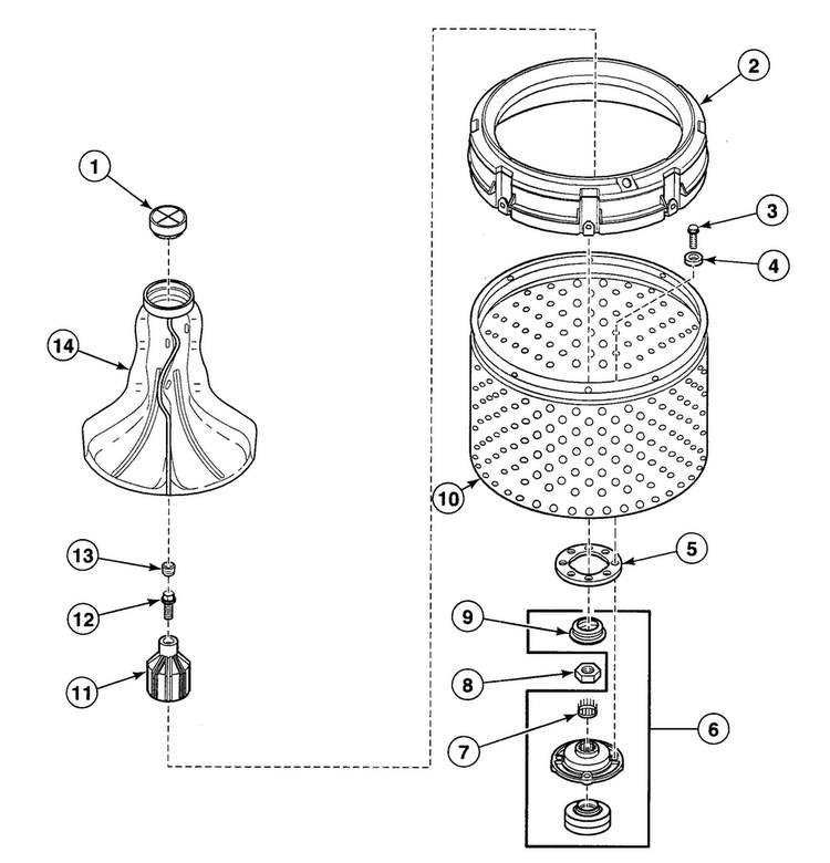 Washtub Assy Diagram and Parts List for SWT820WN  Speed Queen Washer