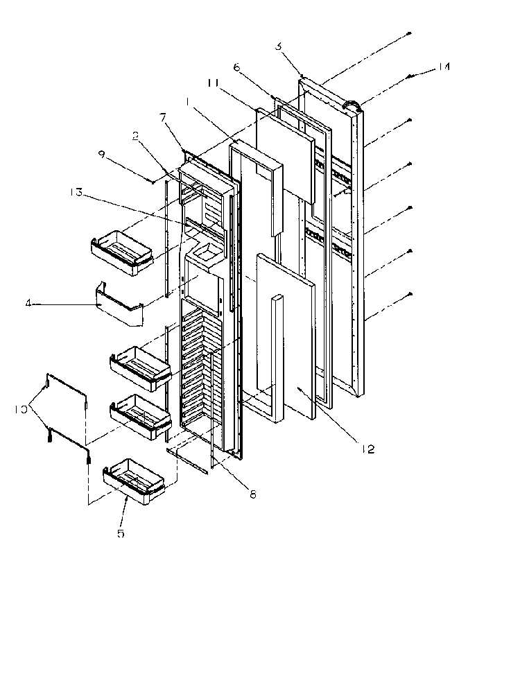 Freezer Door Diagram and Parts List for SRDE528SW-P1184901WW  Amana Refrigerator