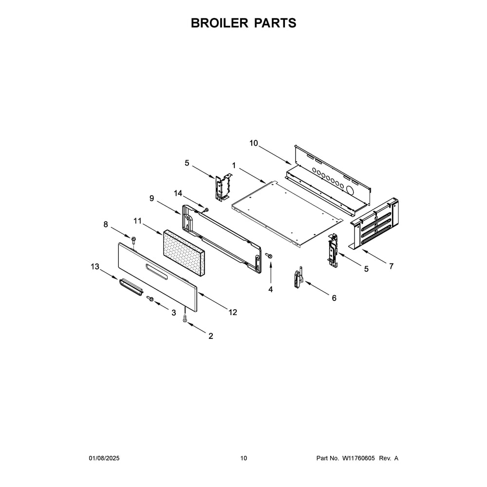 Broiler Parts Diagram and Parts List for VRGW3150RW0  Crosley Range