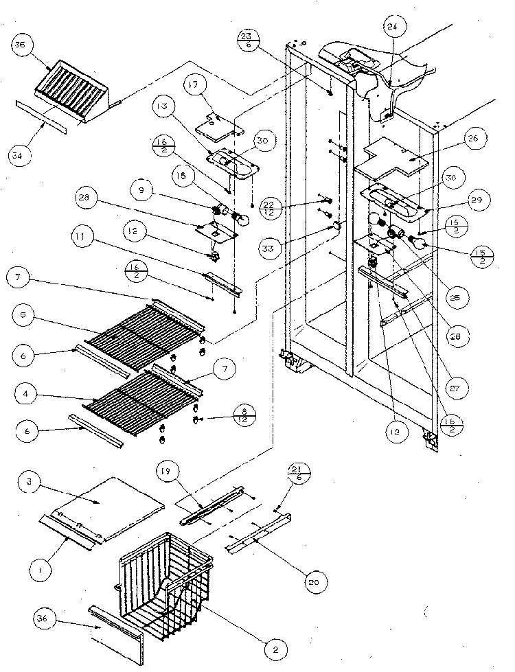 Freezer Shelving And Refrigerator Light Diagram and Parts List for SX120J-P7870122W  Amana Refrigerator