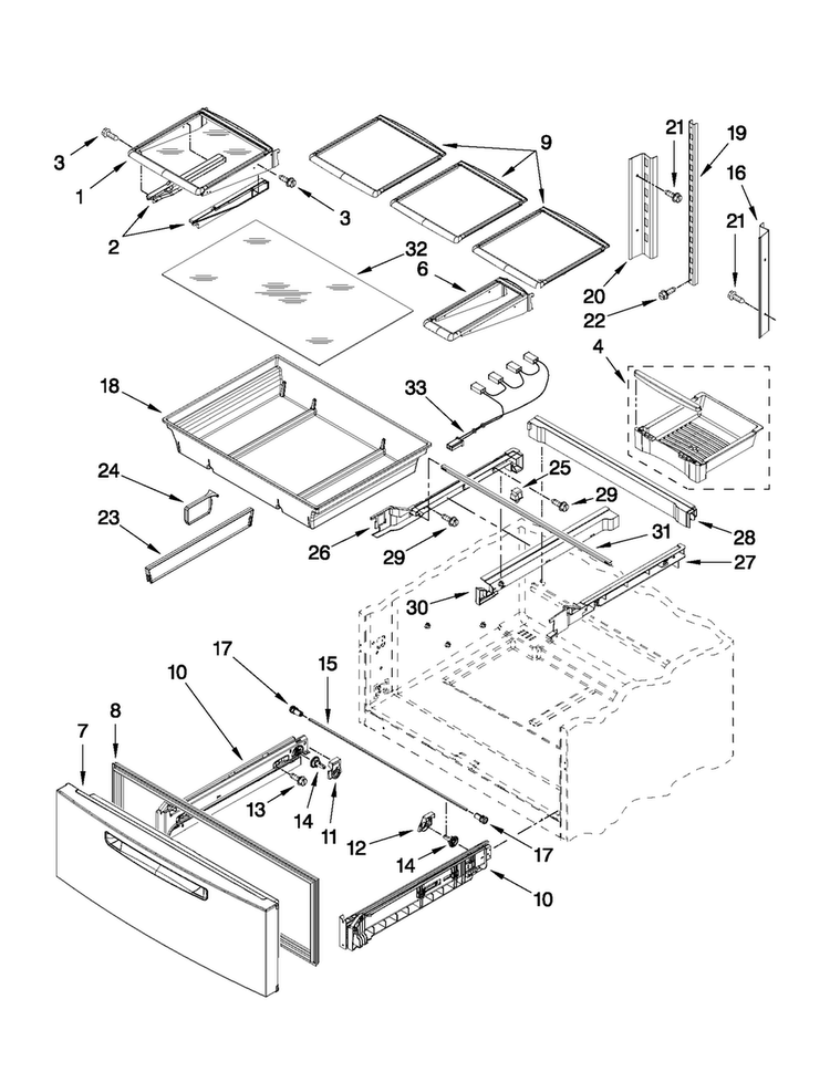 Shelf Parts Diagram and Parts List for MFX2571XEM3  Maytag Refrigerator