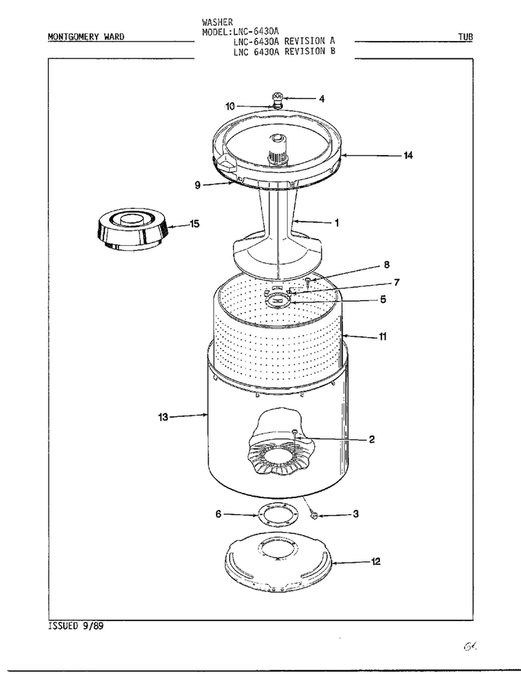Tub Parts Diagram and Parts List for 6430 LOT A REV B Norge Washer