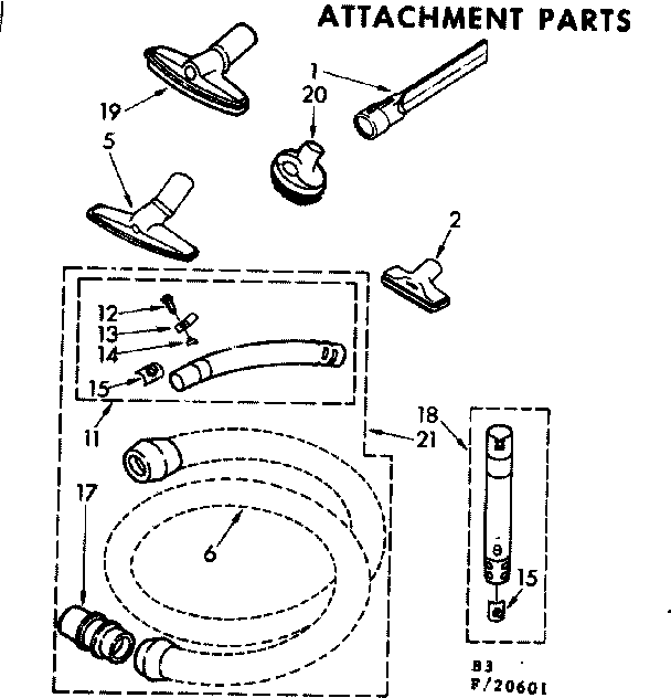 Attachment Parts Diagram and Parts List for 11620601  Kenmore Canister Vacuum