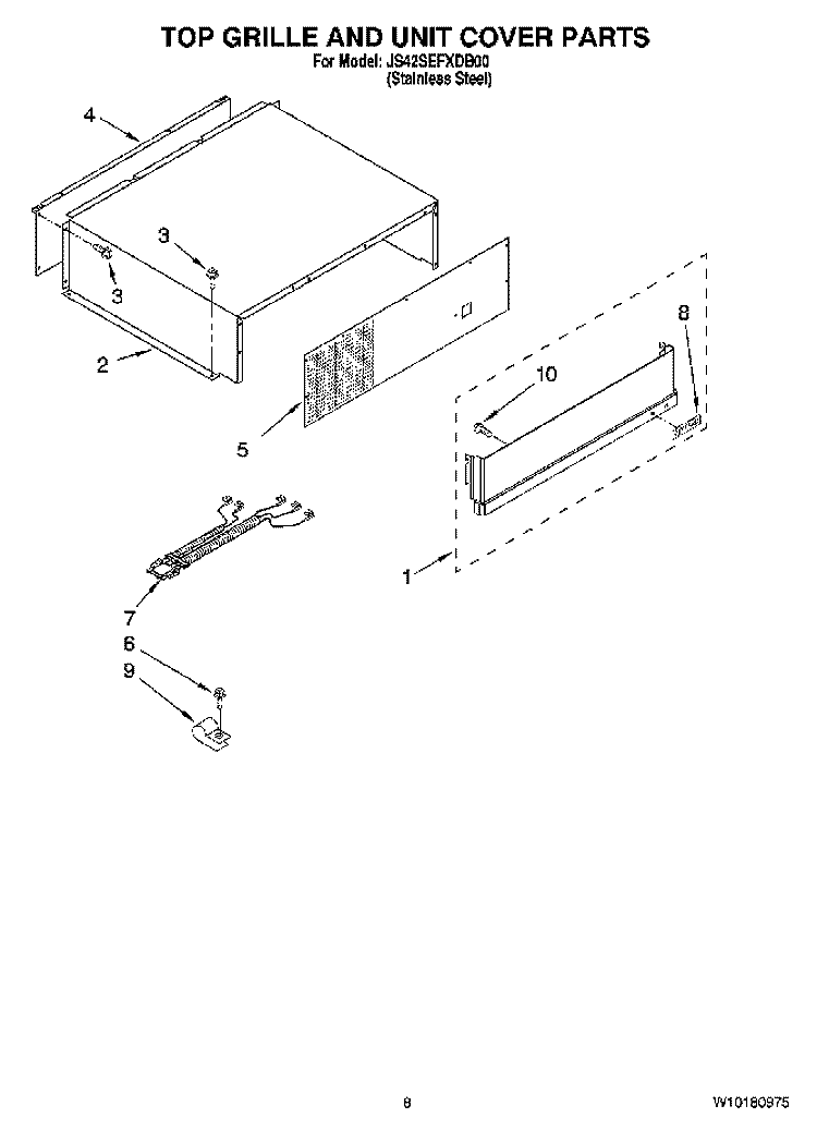 TOP GRILLE AND UNIT COVER PARTS Diagram and Parts List for JS42SEFXDB00  Jenn-Air Refrigerator